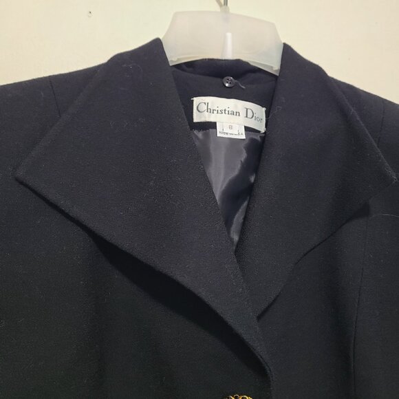 NWT CHRISTIAN DIOR Vintage Skirt & Blazer Suit Set Wool Gold Buttons Size 8 - Picture 3 of 16